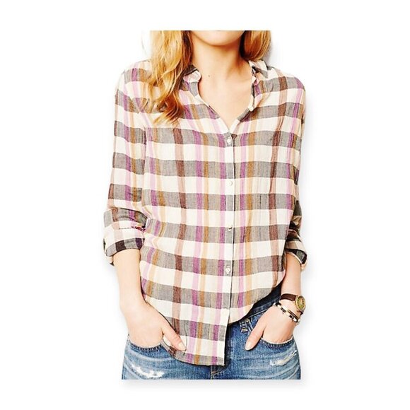 Anthropologie Isabella Sinclair plaid shirt with lace inserts. Size S - Picture 13 of 13